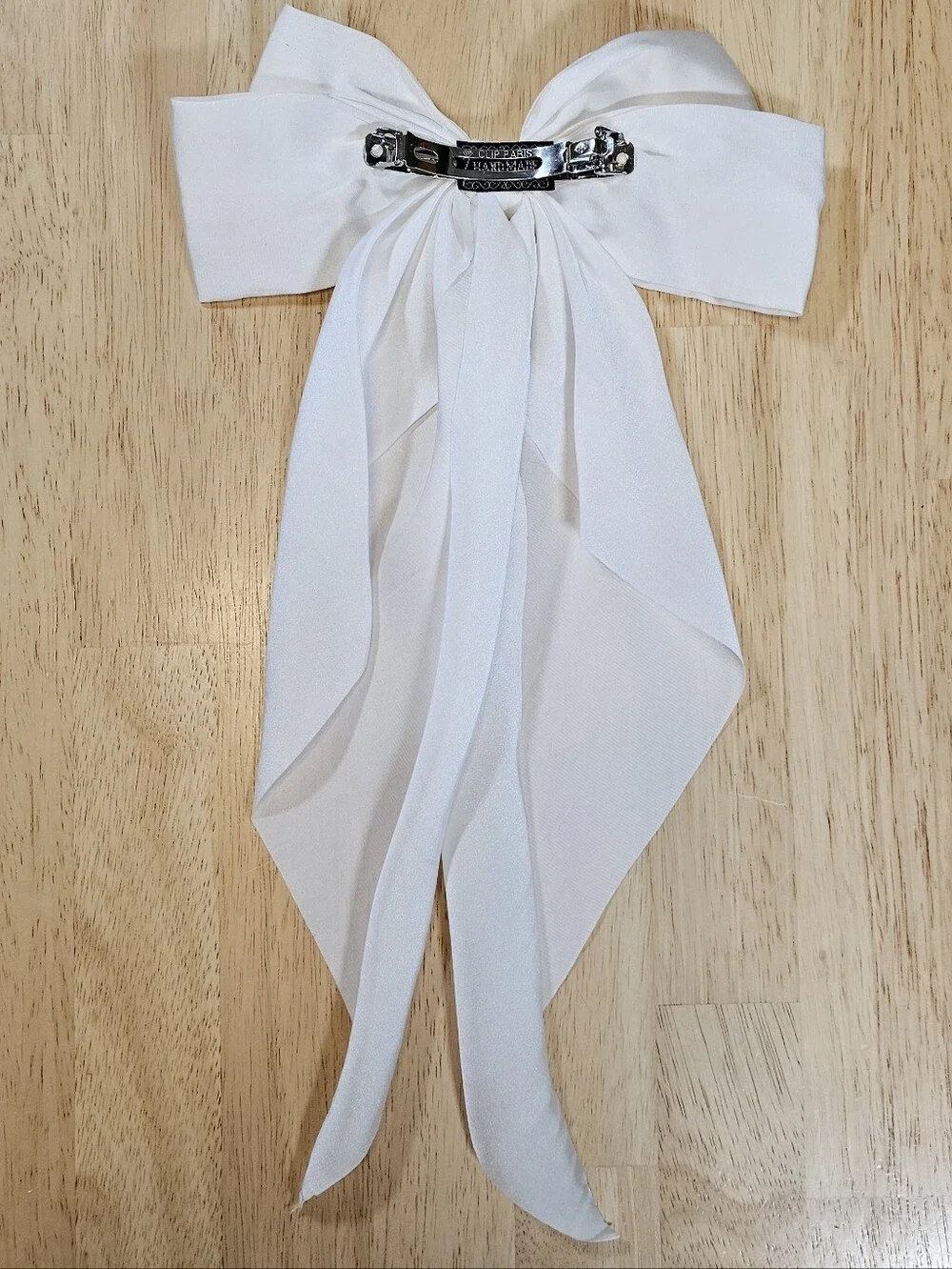 Elegant White Satin Ribbon Bow Barrette